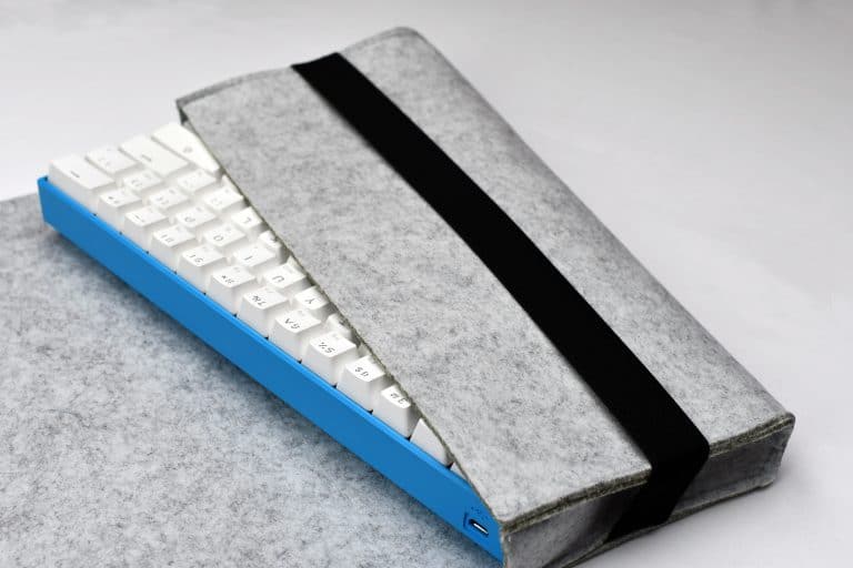Gray Carrying Pouch with keyboard closeup