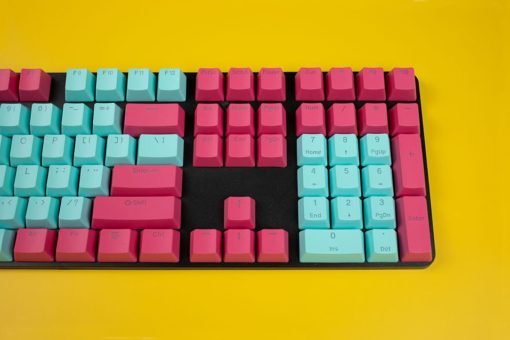 OEM Profile Cyan and Burgundy PBT keycaps 108 keycaps right