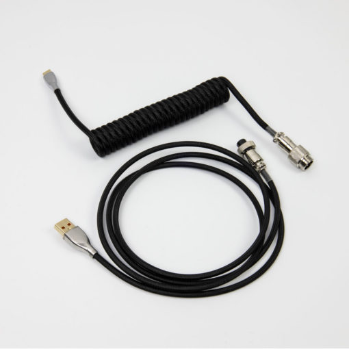 Black Coiled USB C cable with Aviator Connector Coil