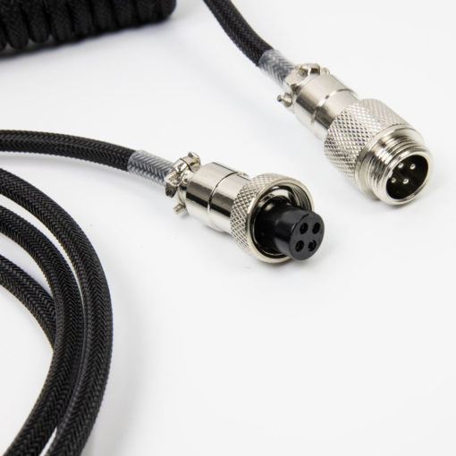 Black Coiled USB C cable with Aviator Connector Coil Open