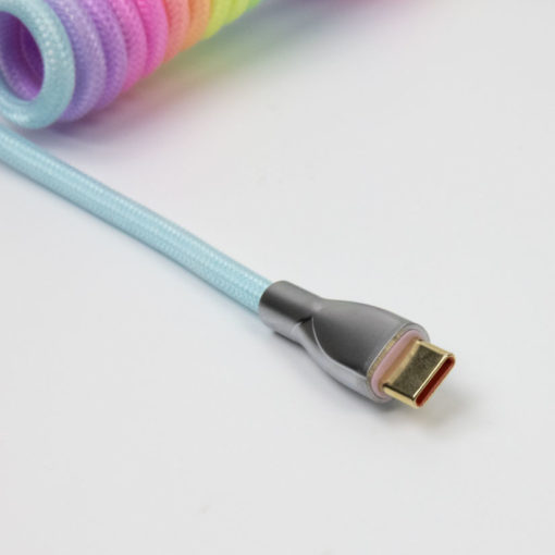 Rainbow Coiled USB C cable with Aviator Connectors Head