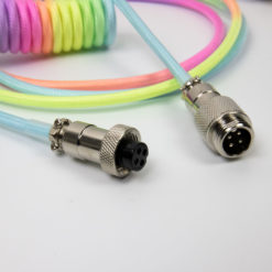 Rainbow Coiled USB C cable with Aviator Connectors Open
