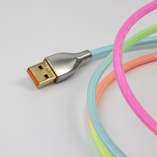 Rainbow Coiled USB C cable with Aviator Connectors USB A